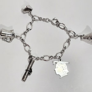 Vintage Sterling Silver 5 Dangle Charm Armband storlek 7 tum