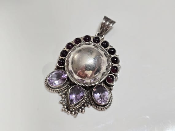 Vintage Sterling Silver Lab Created Amethyst Pendant View 5