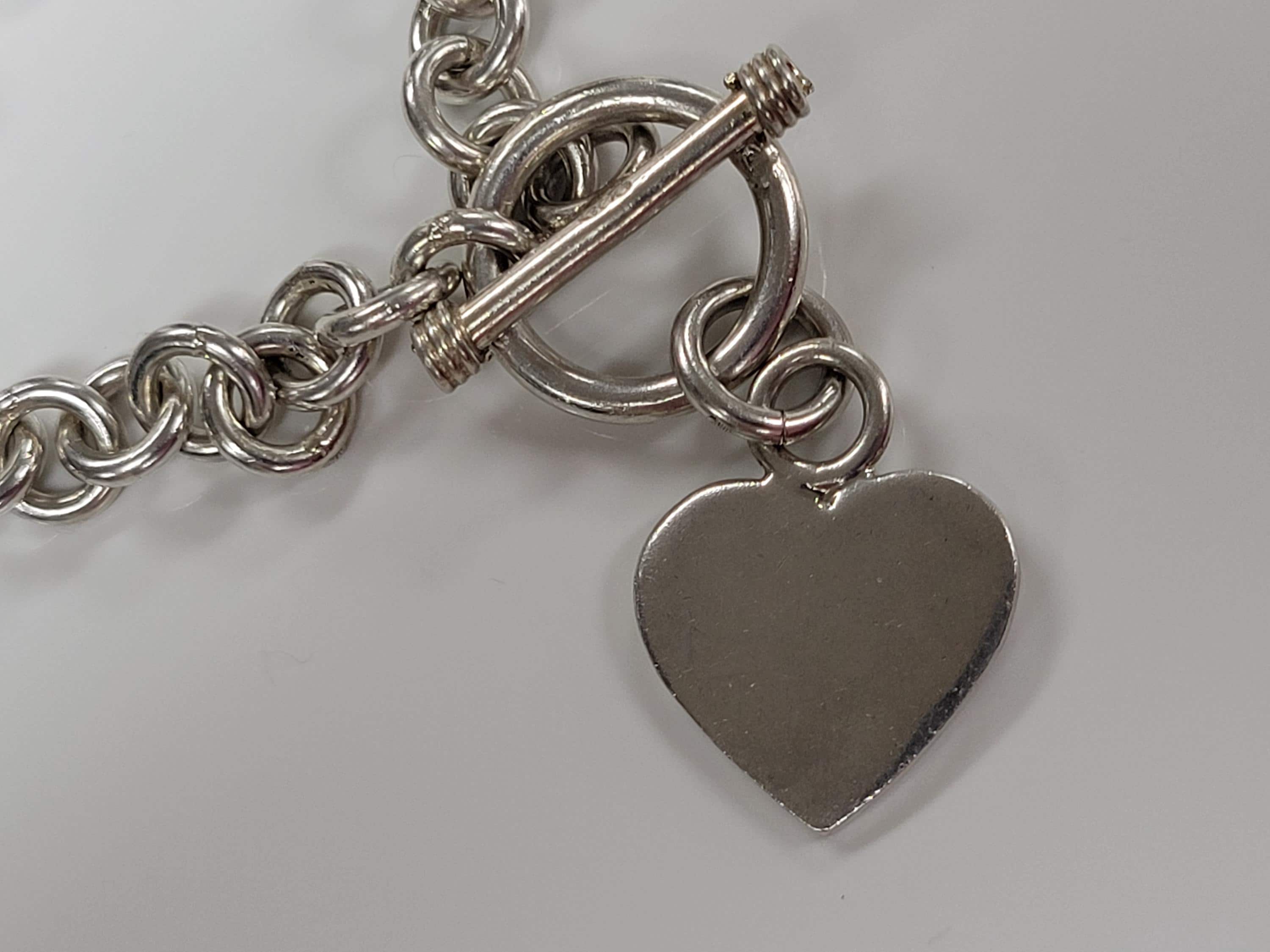 Vintage Sterling Silver Cable Chain Heart Charm Toggle Clasp