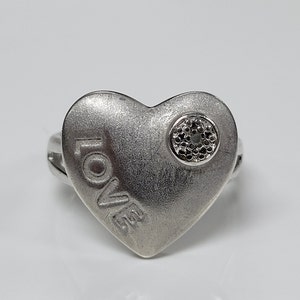 Sterling Silver Diamond Gritty Texture Heart LOVE Ring size 8
