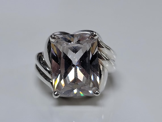 Sterling Silver Solitaire Emerald Cut Large Cubic… - image 2