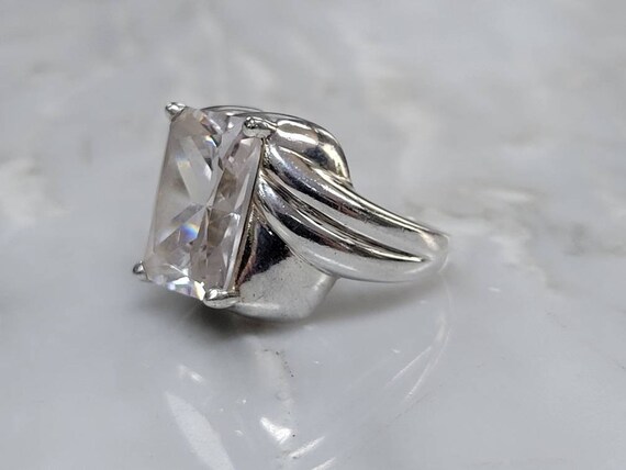 Sterling Silver Solitaire Emerald Cut Large Cubic… - image 6