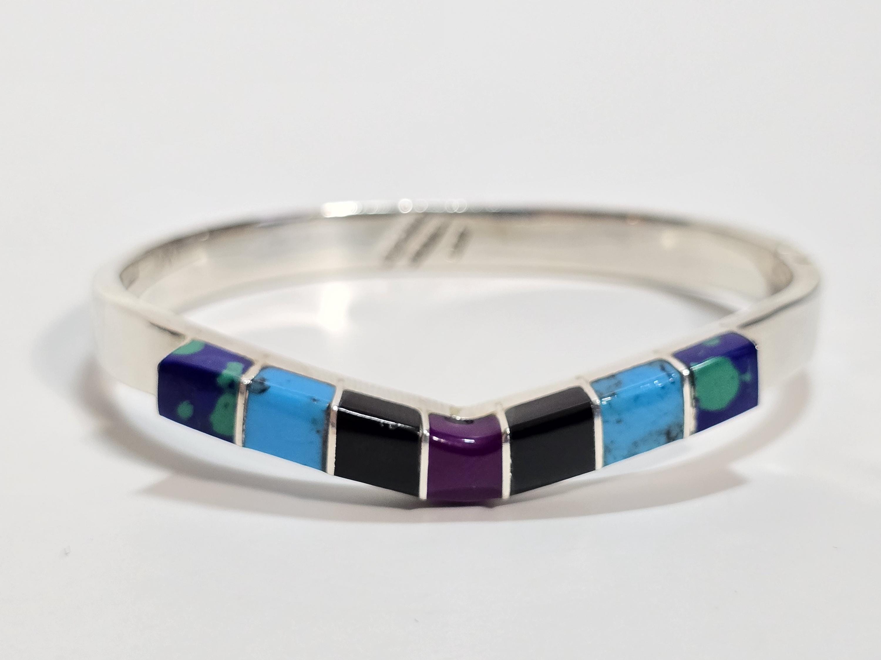 TAXCO GEMSTONE ブレスレット シルバー925 Vintage Taxco Sterling Silver Multi Gemstone Hinged Bangle