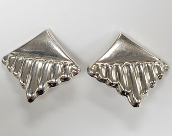 Taxco Sterling Silver Modernist Clip On Earrings