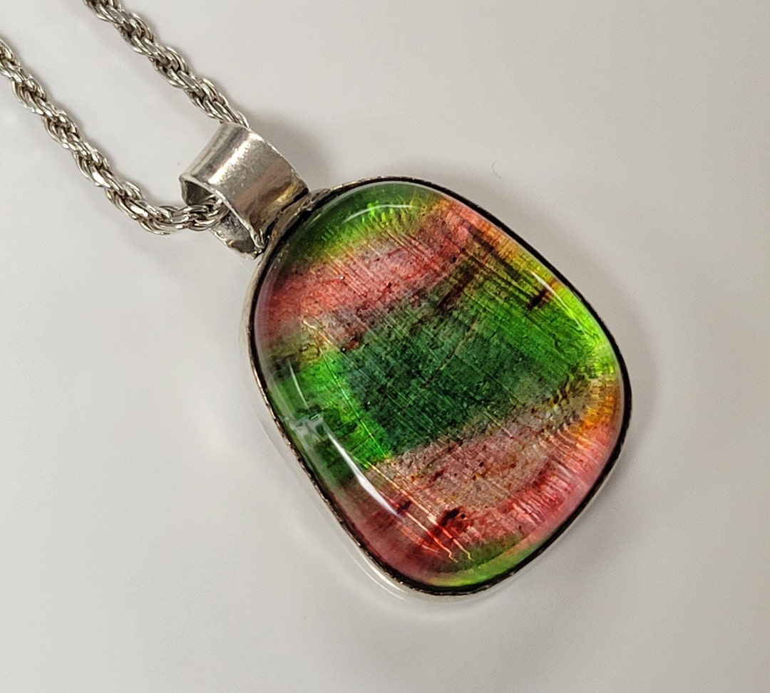 Sterling Silver Dichroic Glass Pendant on a Rope Chain Necklace Size 24 ...