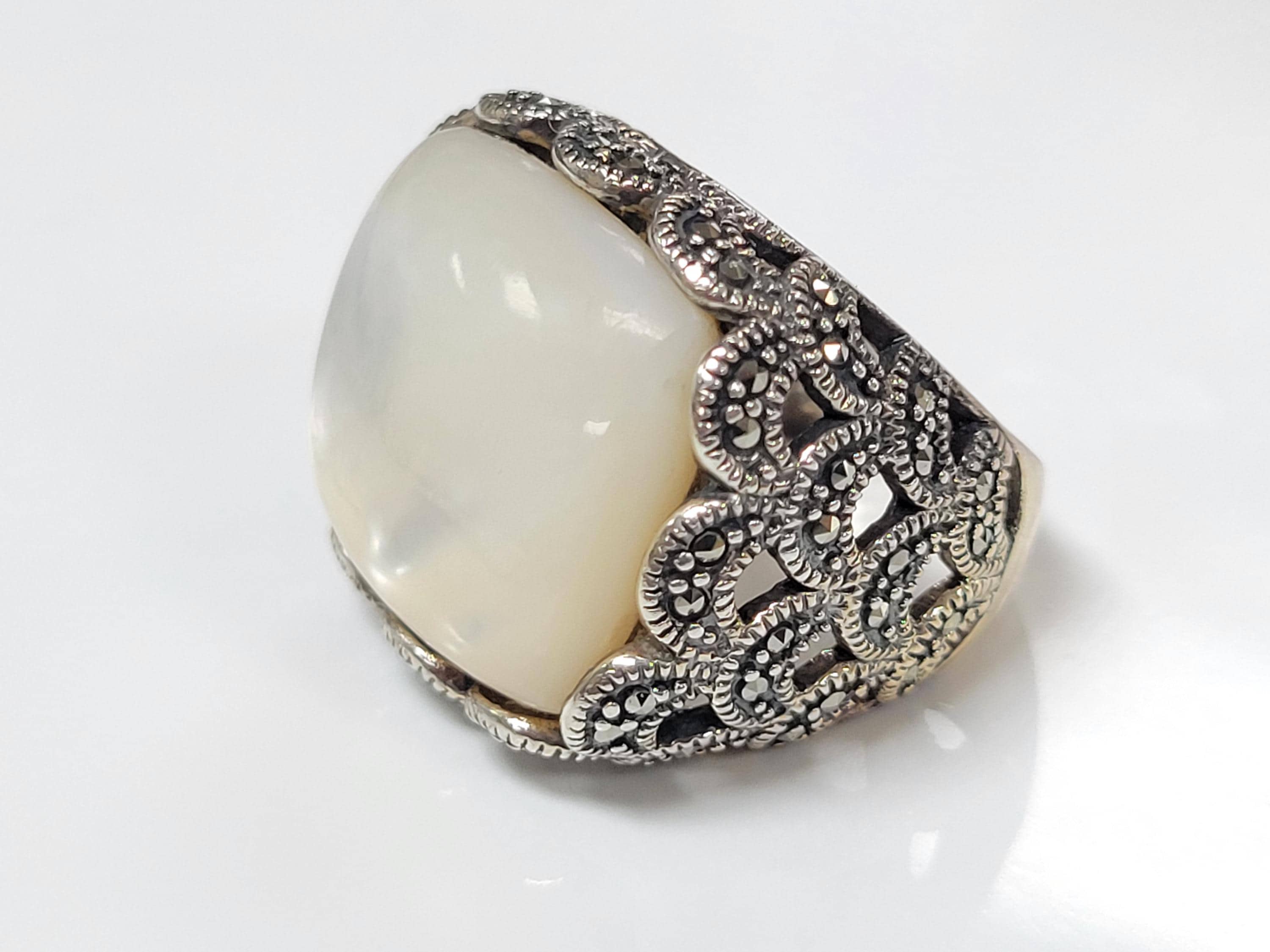 vintage◯distorted motif silver ring◯ Flat Swirl Bypass Long Ring, Sterling Silver, Ring Size 7
