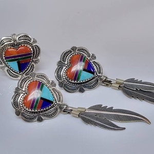 Q.T. Quoc Turquoise Sterling Silver Multi Stone Feathers Heart Earrings and Ring Set