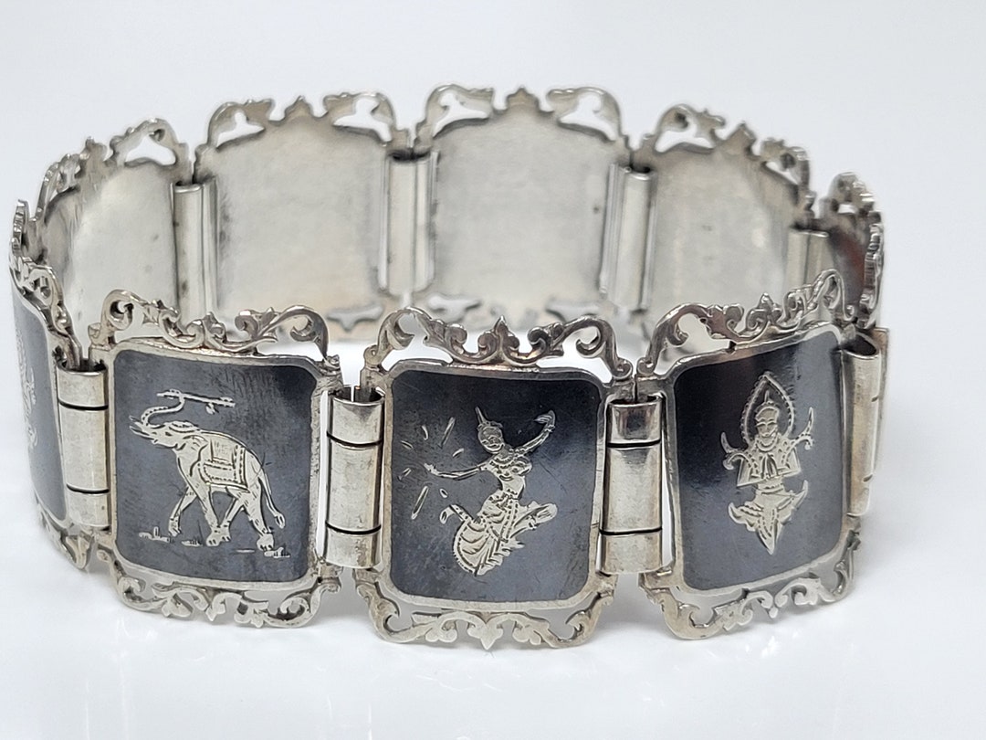 Siam Sterling Silver Filigree Black Niello Thai Dancer Link