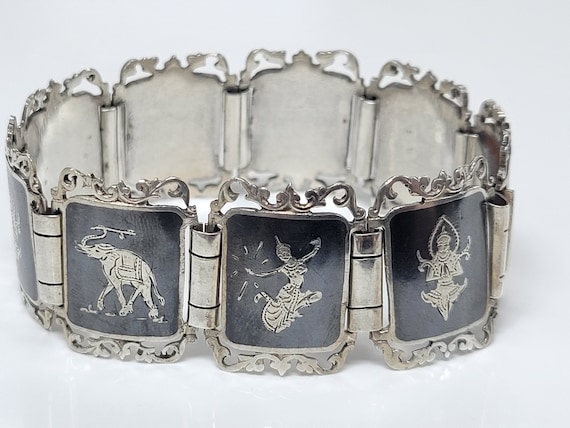 Siam Sterling Silver Filigree Black Niello Thai Dancer Link
