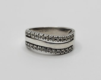 Vintage Voreno Sterling Silver Clear Cubic Zirconia Wavy Band Ring