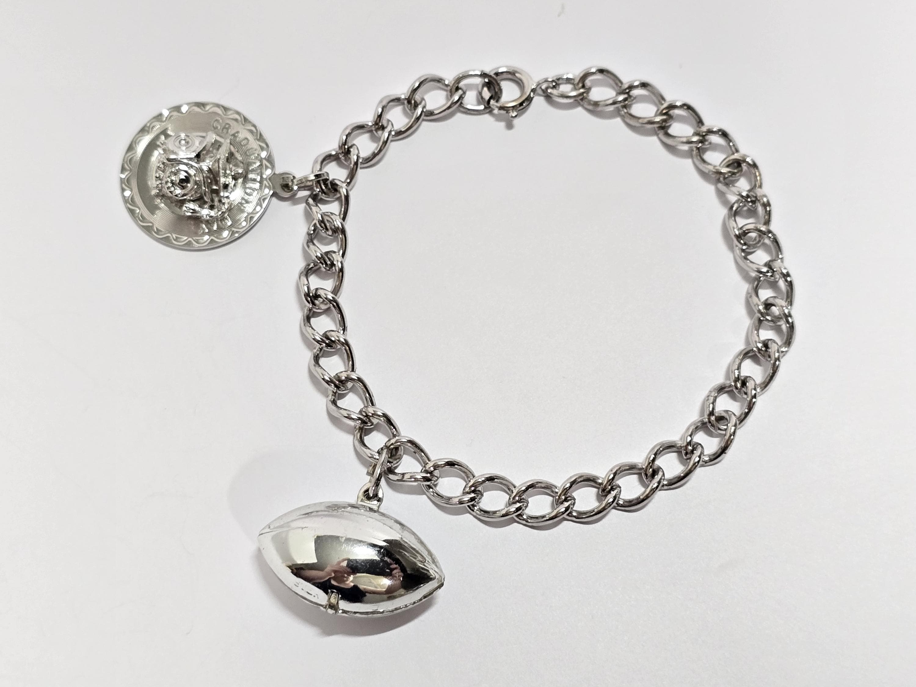 Vintage Sterling Silver Cable Chain Bracelet With 2 Charms