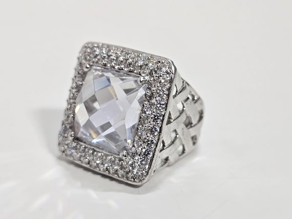 Sterling Silver Statement Ring with Cubic Zirconi… - image 1