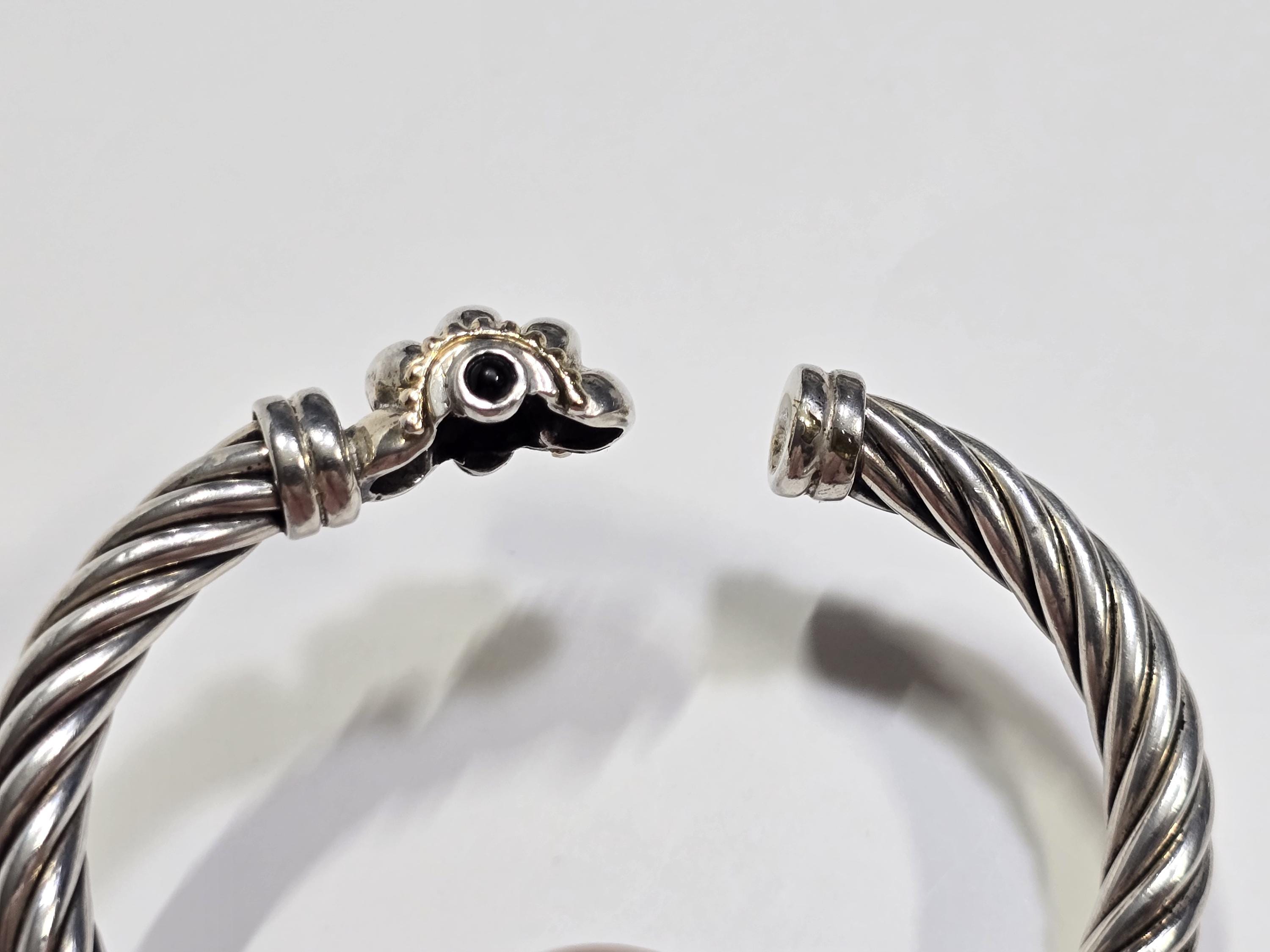 Flli Menegatti Sterling Silver Two Tone Hinged Bangle Bracelet 6.5 