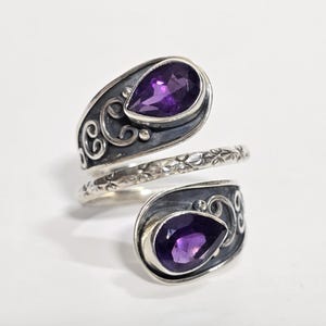 PTI Sterling Silver Lab Created Amethyst Ornate Bypass Ring size 7