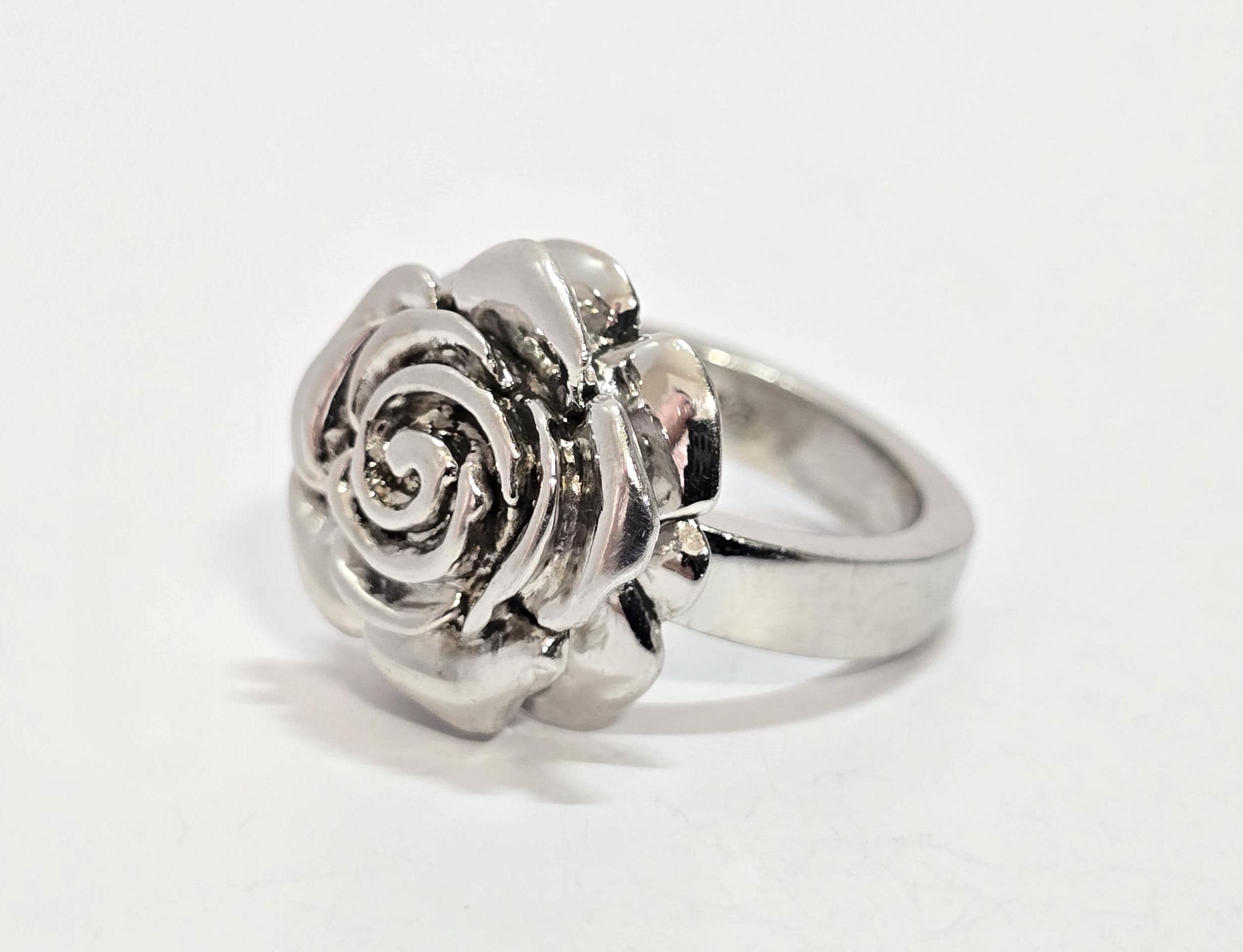 Vintage ATI Sterling Silver Rose Puffy Flower Mexico Ring Size 9