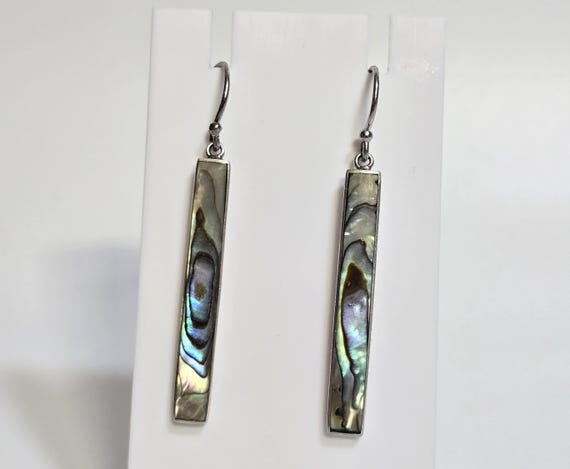 Sterling Silver Abalone Rectangle Dangle Drop Ear… - image 2