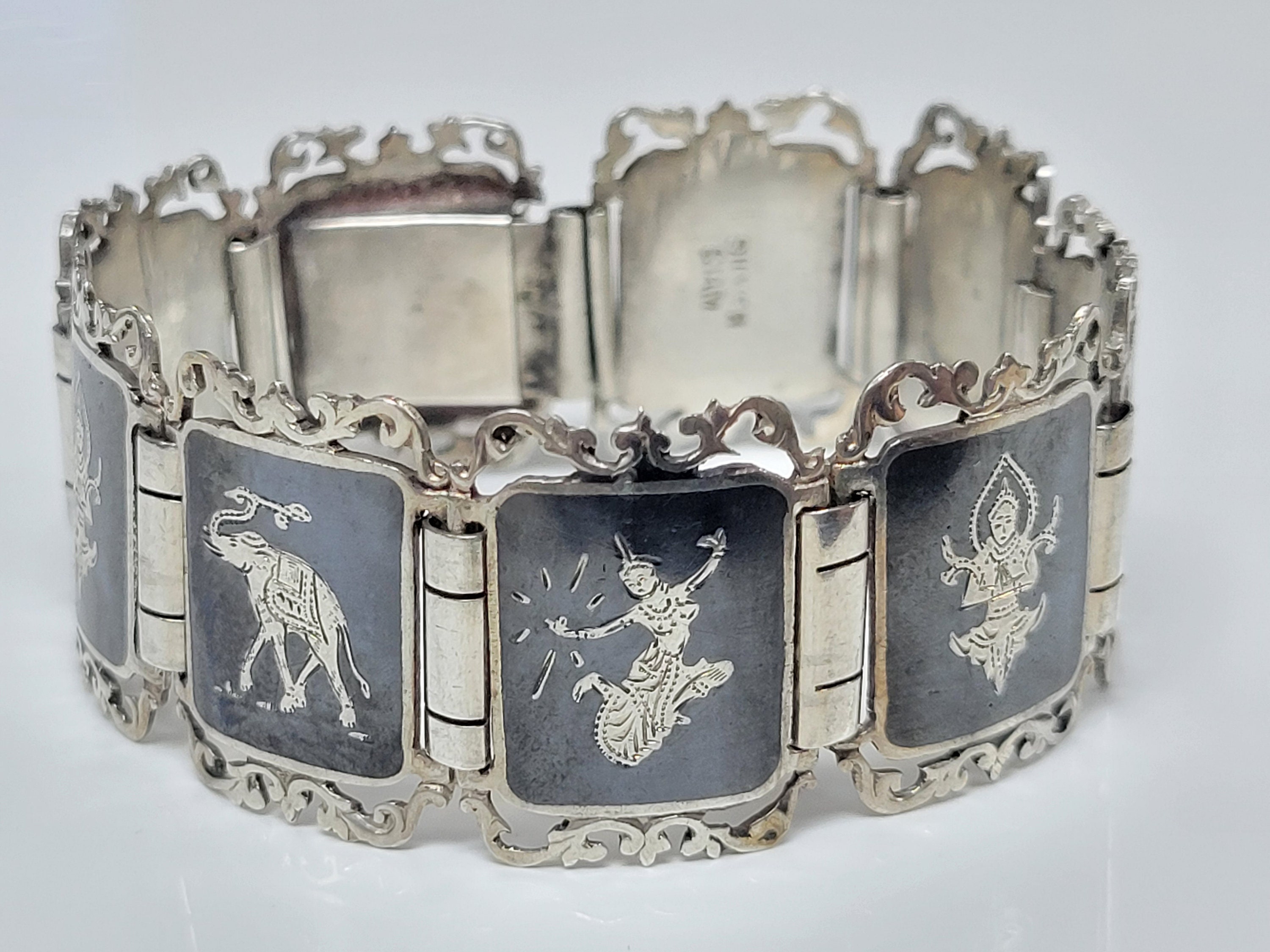 Siam Sterling Silver Filigree Black Niello Thai Dancer Link