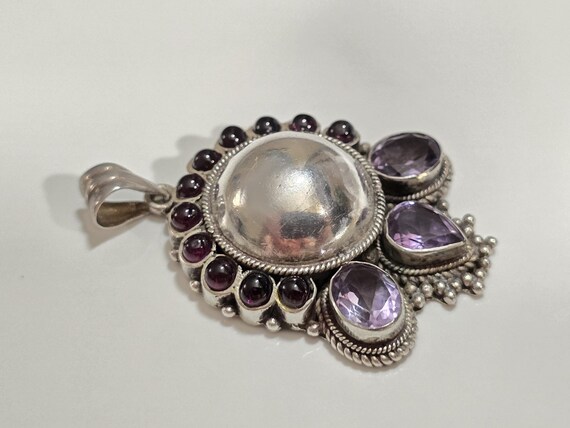 Vintage Sterling Silver Lab Created Amethyst Pendant View 3