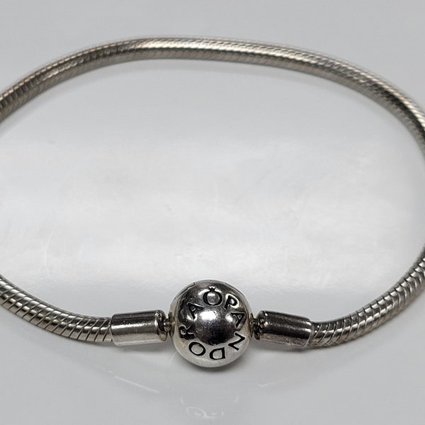 Bracelet à breloques en argent sterling avec chaîne serpent PANDORA taille 7,75 po (R18)