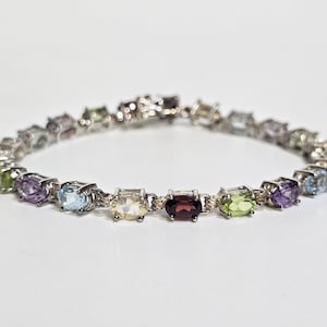 Vintage Sterling Silber Multi farbige Topas Tennis Armband Größe 18 cm