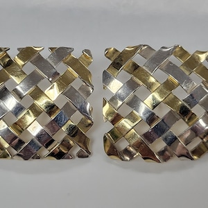 Sterling Silver/ And 18k Gold Woven Square Earrings With 14k Posts (G58)