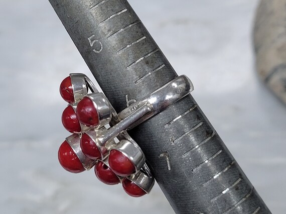 Sterling Silver Red Beads Statement Ring size 6.25 - image 9