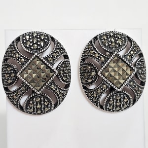 Vintage Judith Jack Sterling Silver Marcasites Clip On Earrings