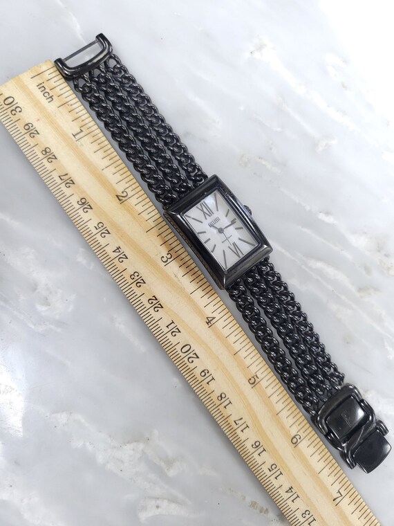 Vintage Ecclissi Sterling Silver Black Leather Band Watch 8 3/4”L Ecclissi Sterling Watch w Gemstone Bezel Black Band (Works  main image 3