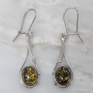 Sterling Silver Amber Dangle Earrings