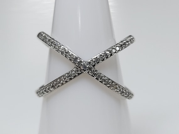 Sterling Silver 0.25ctw Diamonds Criss Cross Band… - image 1