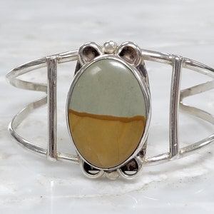 Sterling Silver Green/ Brown Agate Southwestern Cuff Bracelet SIZE 5.5 in