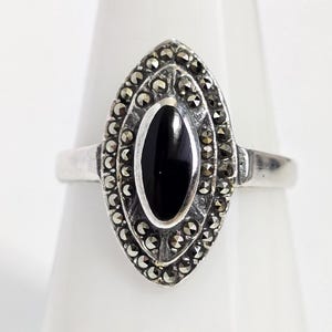 Vintage Sterling Silver Black Onyx and Marcasites Ring Size 8 - Etsy
