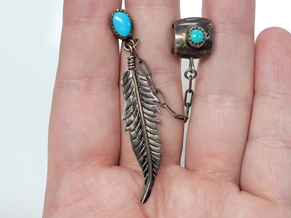 Navajo Sterling Silver Turquoise Feather Dangle E… - image 8