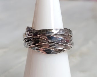 Sterling Silver Hammered Multi Band Ring size 6.75 (S12)