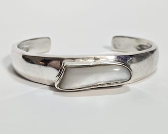 Pulsera vintage de plata de ley con nácar blanco, tamaño 6,5 pulgadas