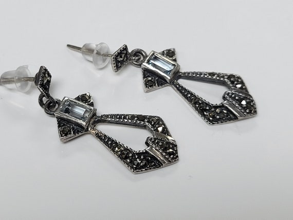 Sterling Silver Aquamarine And Marcasite Art Deco… - image 3