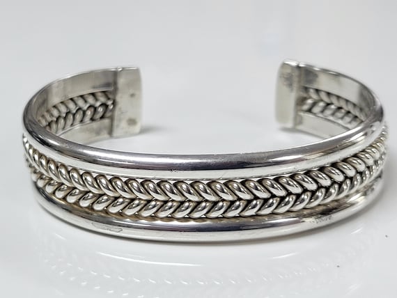V*x様 Tah'Bah IngotSilver Cuff c.1945 Sterling Silver Large Heavy Twisted/ Woven Cuff Bracelet