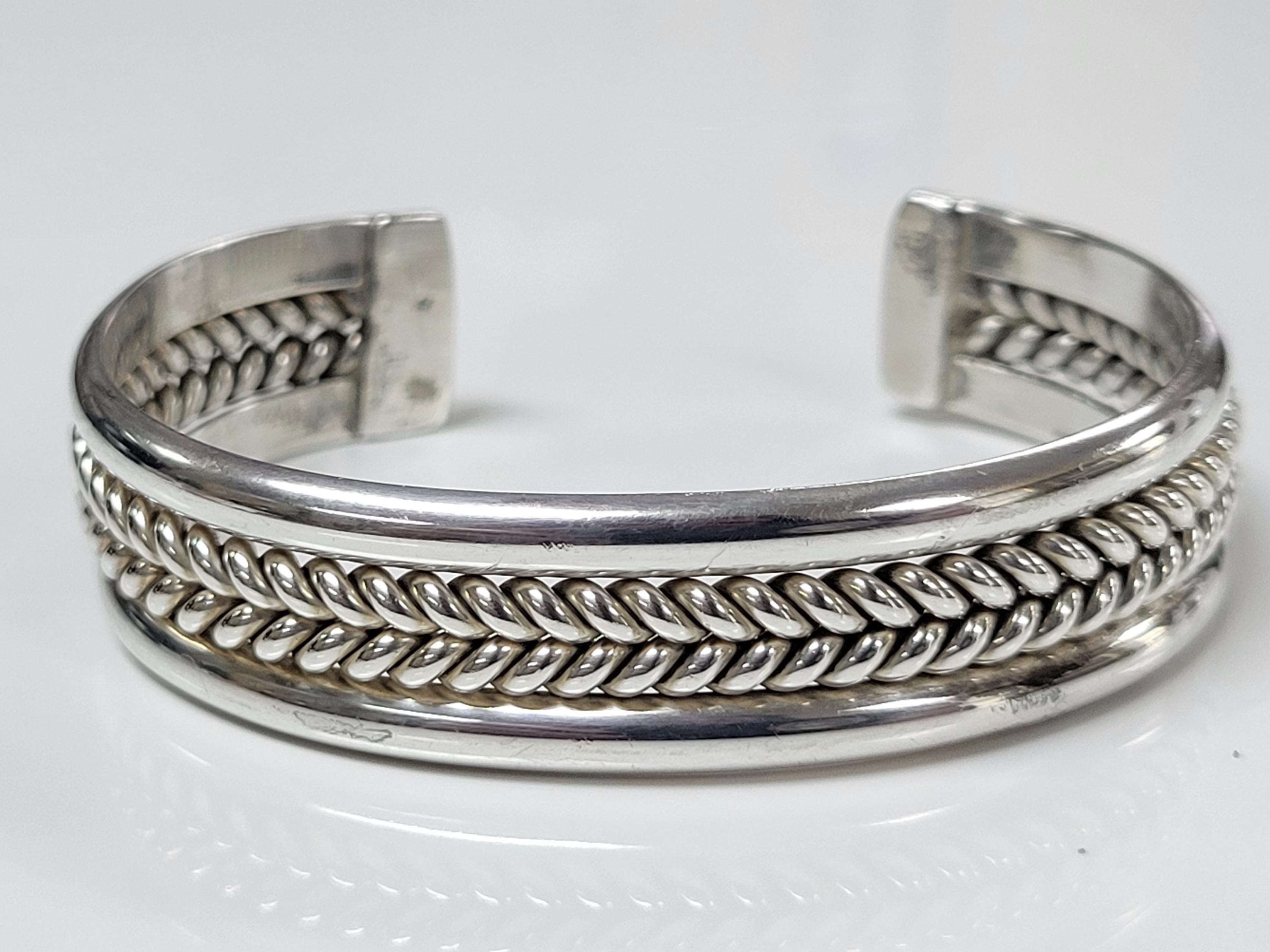 ヴィンテージ！Silver Wavy Cuff ブレスレット Sterling Silver Large Heavy Twisted/ Woven Cuff Bracelet