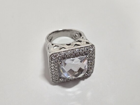Sterling Silver Statement Ring with Cubic Zirconi… - image 4