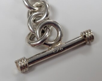 Vintage Sterling Silver Cable Chain Heart Charm Toggle Clasp