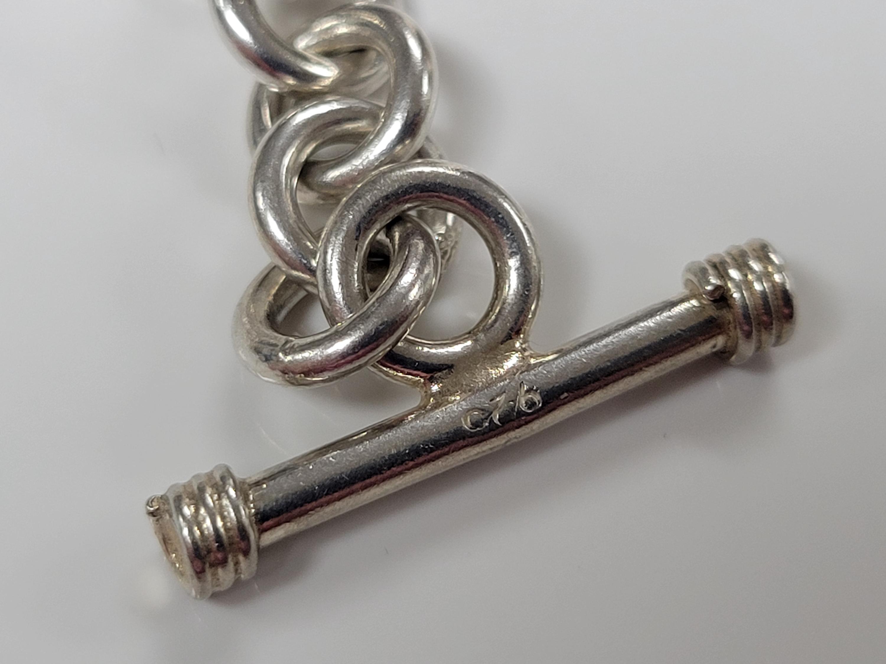 Vintage Sterling Silver Cable Chain Heart Charm Toggle Clasp