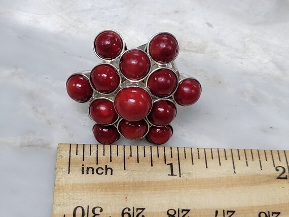 Sterling Silver Red Beads Statement Ring size 6.25 - image 8