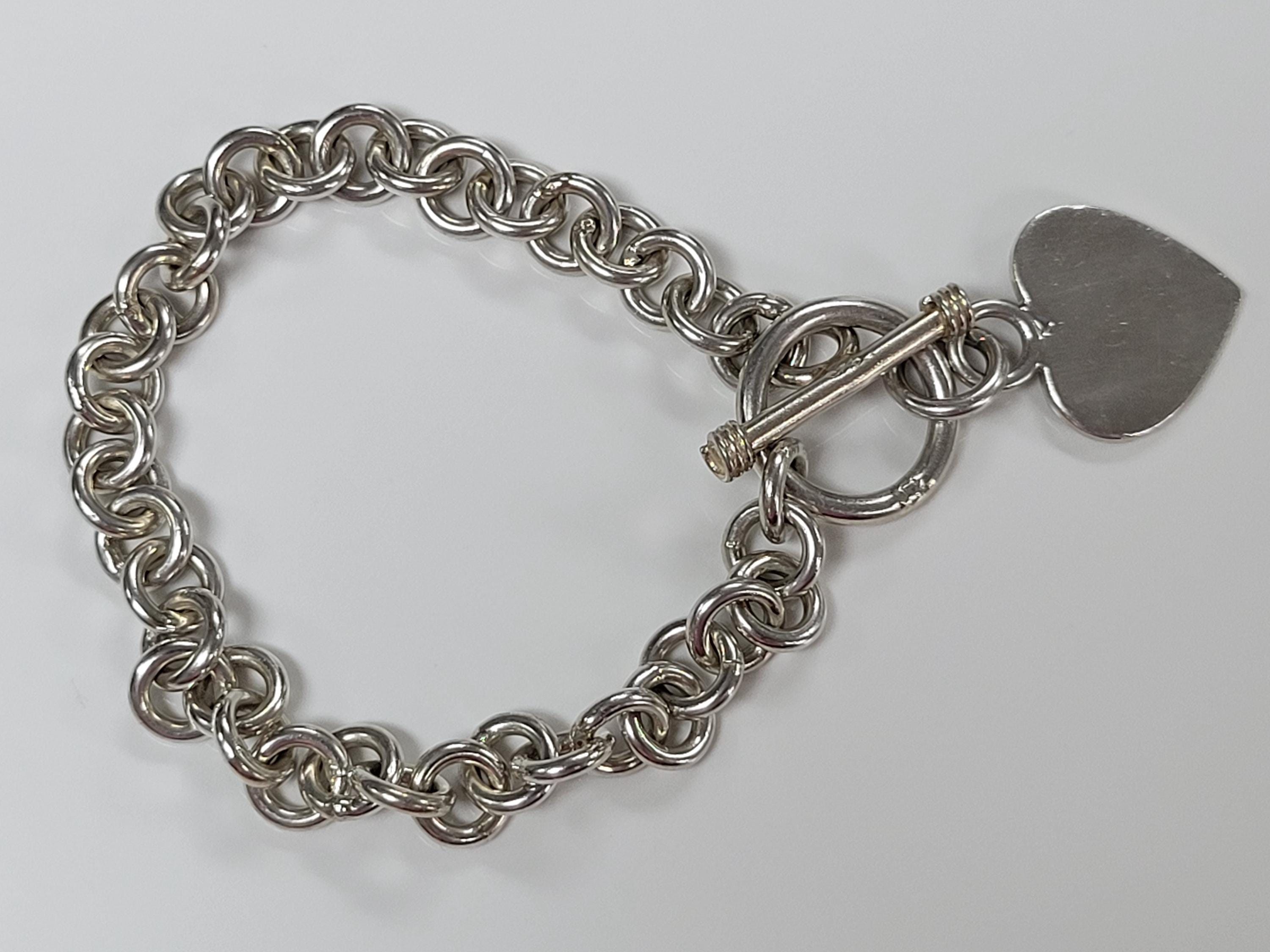 アクセサリー Vintage Silver Toggle Chain Bracelet 925 Vintage Sterling Silver Cable Chain Heart Charm Toggle Clasp