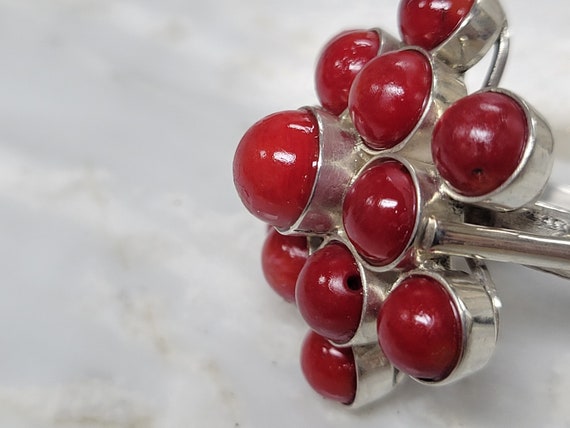 Sterling Silver Red Beads Statement Ring size 6.25 - image 4