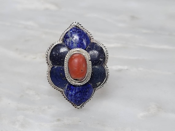 Vintage Sterling Silver Large Lapis Lazuli and Co… - image 1