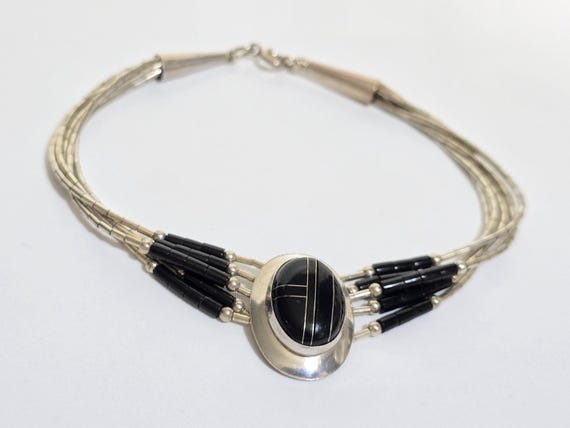 Liquid Sterling Silver Black Onyx 5 Strand Link Southwestern Bracelet size 7.25 in