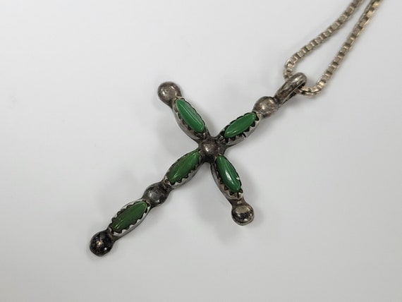 Sterling Silver Needle Point Turquoise Cross Pend… - image 2