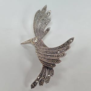 Vintage Sterling Silver Marcasites Flying Bird Brooch/ Pin