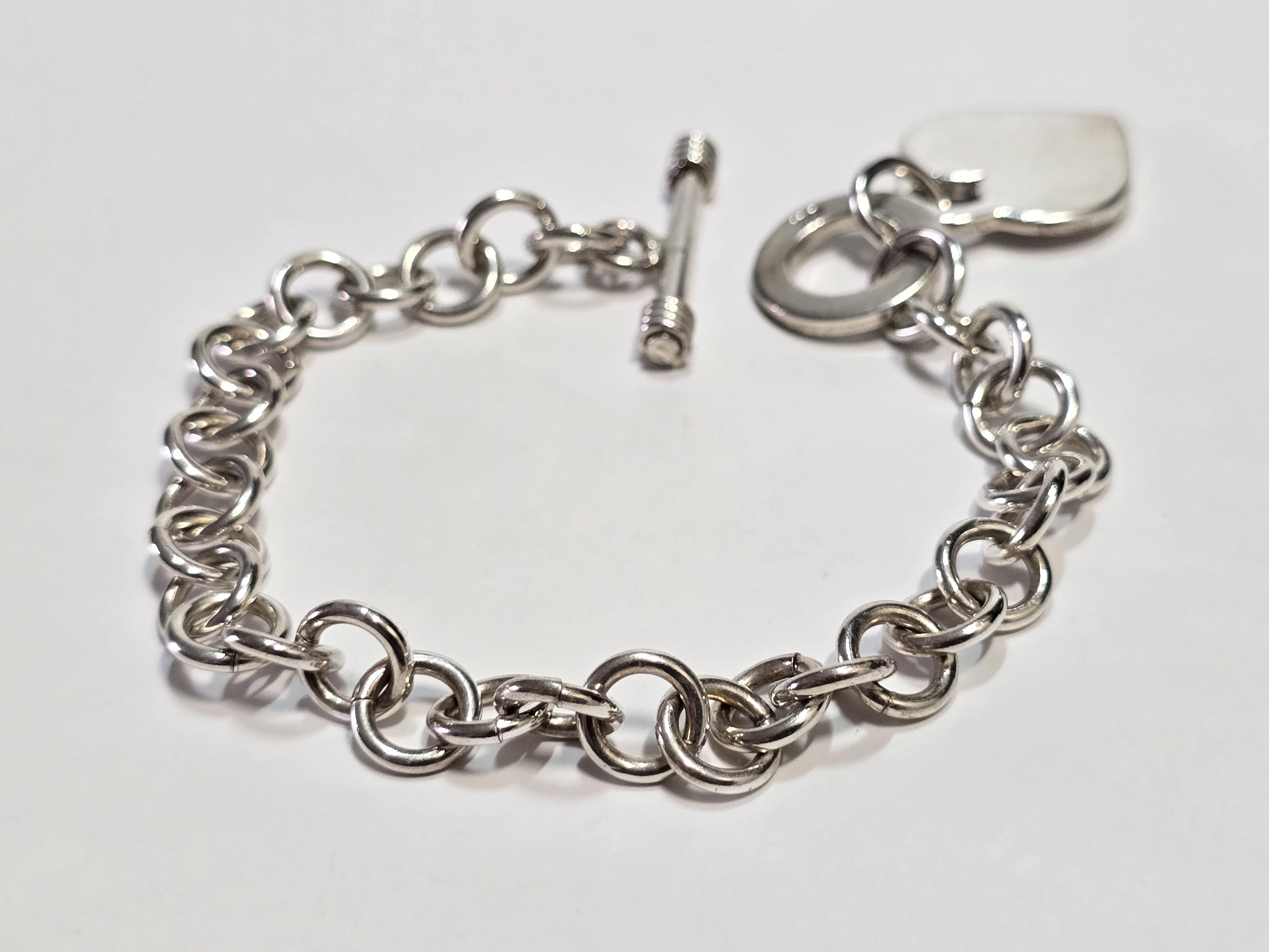 Vintage Sterling Silver Cable Chain Charm Toggle Clasp Bracelet