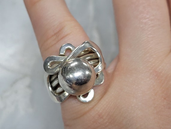 Sterling Silver Ball Accented Statement Ring size… - image 1